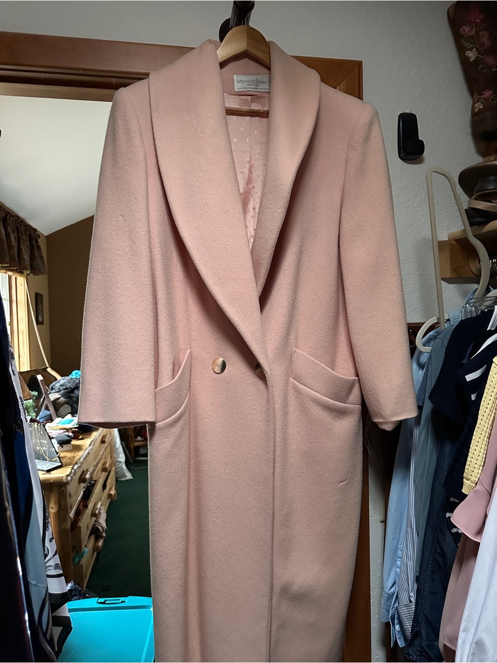 Michelle Stuart Pale Pink Long Trench Coat